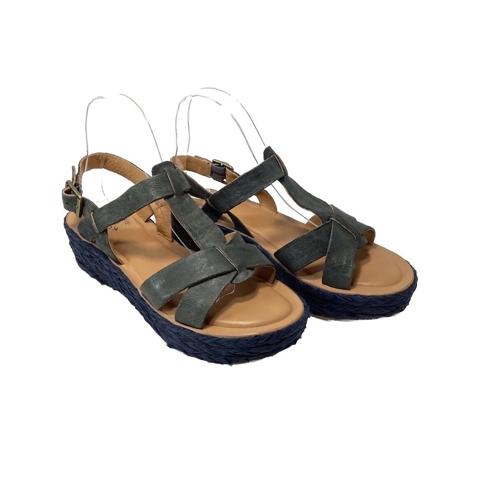 Kork-Ease Ande Espadrille Platform Wedge Sandals Leather Blue Womens Sz. 9/40.5
